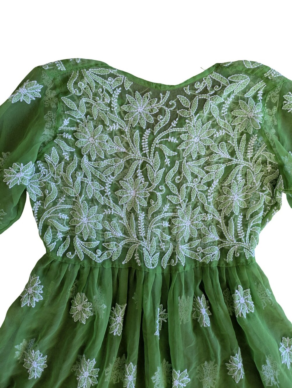 Handmade Fairycore Renfaire Sheer Mesh Dress Embroidered Floral Large - Picture 6 of 9
